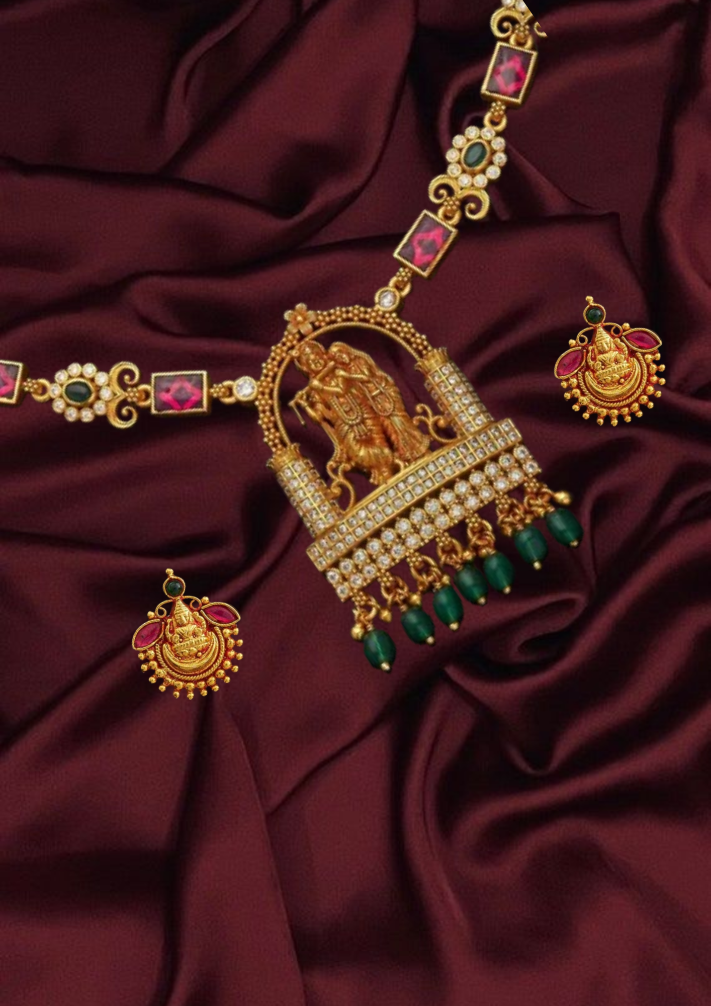 Heritage Silver Temple Necklace with Radha Krishna  Motifs